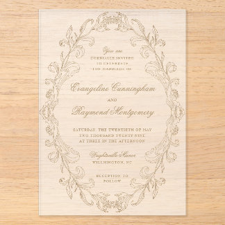 Invitations En Acrylique Cadre de mariage baroque romantique orné