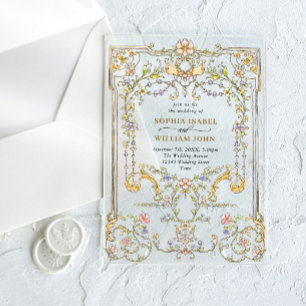 Invitations En Acrylique Cadre de mariage floral à grâce ornée victorienne