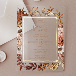 Invitations En Acrylique Cadre de mariage floral automnal aquarelle rustiqu