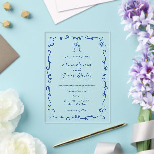 Invitations En Acrylique Cadre de mariage gribouillé bleu fantaisiste