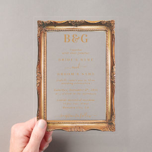 Invitations En Acrylique Cadre de monogramme élégant en faux or Mariage Cla