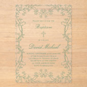 Invitations En Acrylique cadre de verdure Baptême (Recto)
