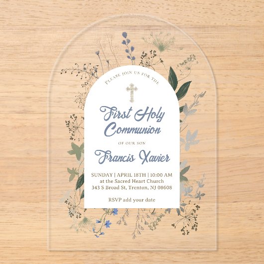 Invitations En Acrylique cadre de verdure de prairie Première Sainte Commun (Recto)