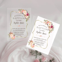 Cadre doré chic Fleurs rose fuchsia Baptême fille