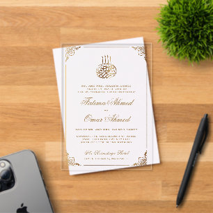 Invitations En Acrylique Cadre doré orné de blanc Mariage musulman islamiqu