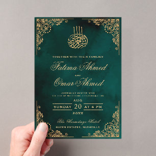 Invitations En Acrylique Cadre doré orné de vert Mariage islamique musulman