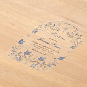 Invitations En Acrylique cadre élégant de feuillage bleu Baptême (Poser)