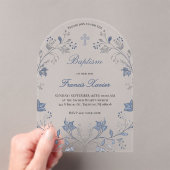 Invitations En Acrylique cadre élégant de feuillage bleu Baptême (In situ (ordinateur de poche))