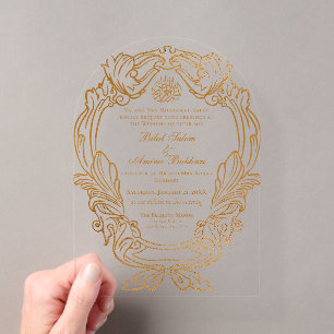 Invitations En Acrylique Cadre élégant vintage en or blanc pour mariage isl