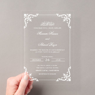 Invitations En Acrylique Cadre en dentelle rococo antique mariage musulman