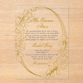 Invitations En Acrylique Cadre en or acrylique Quinceanera espagnol (Recto)