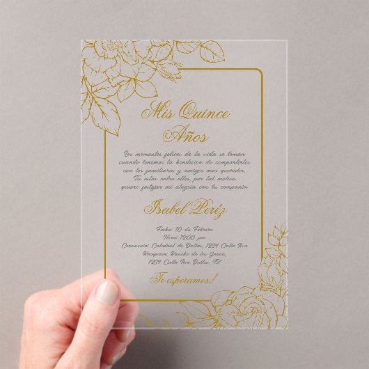 Invitations En Acrylique Cadre en or acrylique Quinceanera espagnol (In situ (ordinateur de poche))