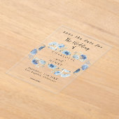 Invitations En Acrylique Cadre Fleur sauvage Bleu Élégant Enregistrer La Da (Poser)