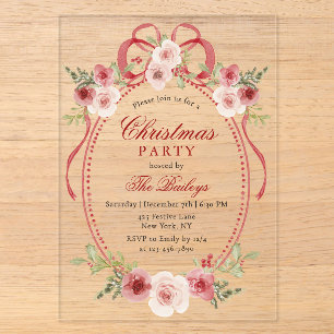 Invitations En Acrylique Cadre floral aquarelle élégant pour fête de Noël
