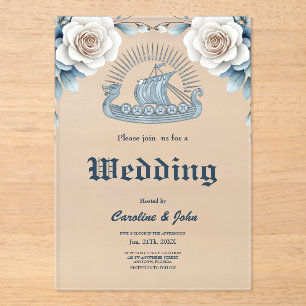 Invitations En Acrylique Cadre floral avec Rose et design celtique