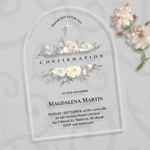 Invitations En Acrylique cadre floral de confirmation