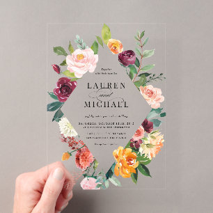 Invitations En Acrylique Cadre floral de fleurs d'automne à l'aquarelle pou