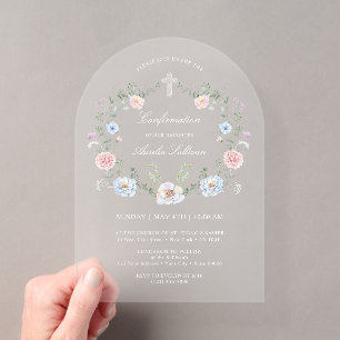 Invitations En Acrylique Cadre Floral Élégant de Confirmation