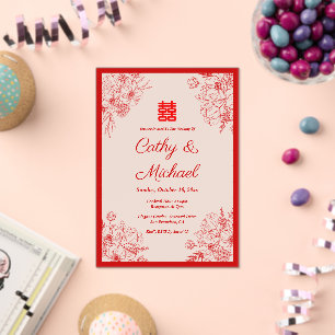 Invitations En Acrylique Cadre floral oriental rouge beige pour mariage chi