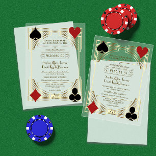 Invitations En Acrylique Cadre glamour or casino Las Vegas Poker mariage