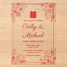 Cadre oriental floral rouge beige pour mariage chi