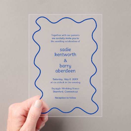 Invitations En Acrylique Cadre simple Cobalt Blue Squiger Mariage moderne (In situ (ordinateur de poche))
