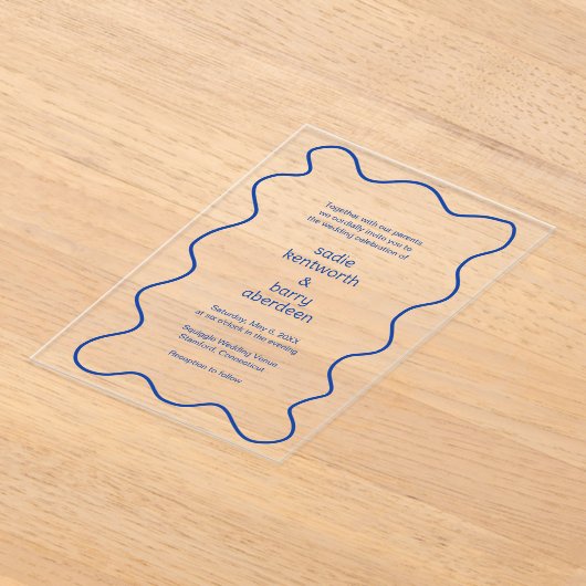 Invitations En Acrylique Cadre simple Cobalt Blue Squiger Mariage moderne (Poser)