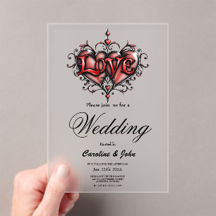 Invitations En Acrylique Cadre Steampunk avec Roses rouges et Engrenages