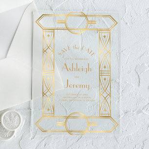 Invitations En Acrylique Cadre vintage doré déco blanc photo mariage