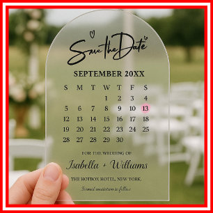 Invitations En Acrylique Calendrier avec cœur Élégant Photo Mariage Moderne