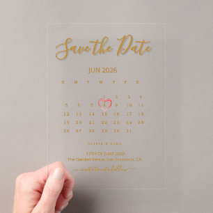 Invitations En Acrylique Calendrier en acrylique Enregistrez la date 