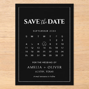 Invitations En Acrylique Calendrier en acrylique noir Minimaliste Sauvegard