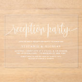 Invitations En Acrylique Calligraphie blanche Soirée de mariage (Recto)