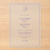 Invitations En Acrylique Calligraphie classique Lavande Mariage Monogramme (Recto)