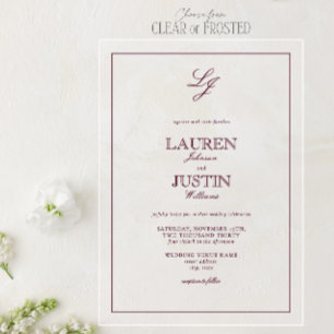 Invitations En Acrylique Calligraphie de Bourgogne classique Mariage de mon