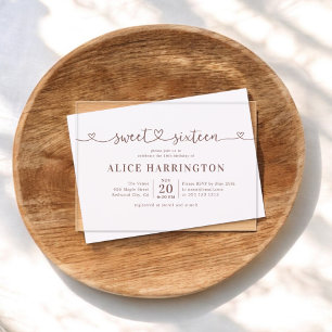 Invitations En Acrylique Calligraphie de cœur minimaliste marron Sweet 16