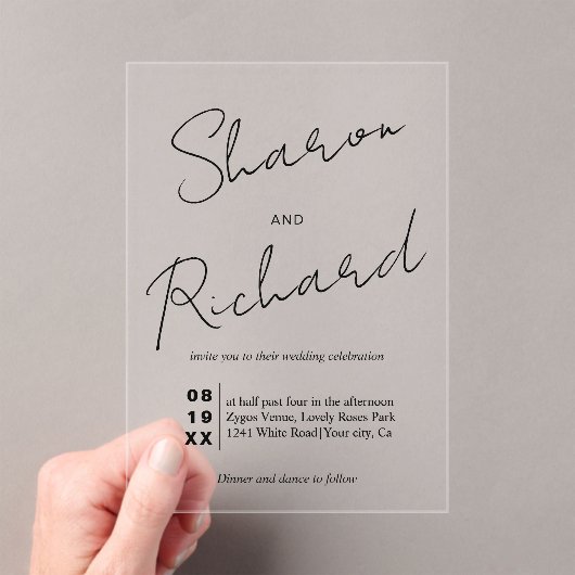 Invitations En Acrylique Calligraphie de script moderne mariage noir (In situ (ordinateur de poche))