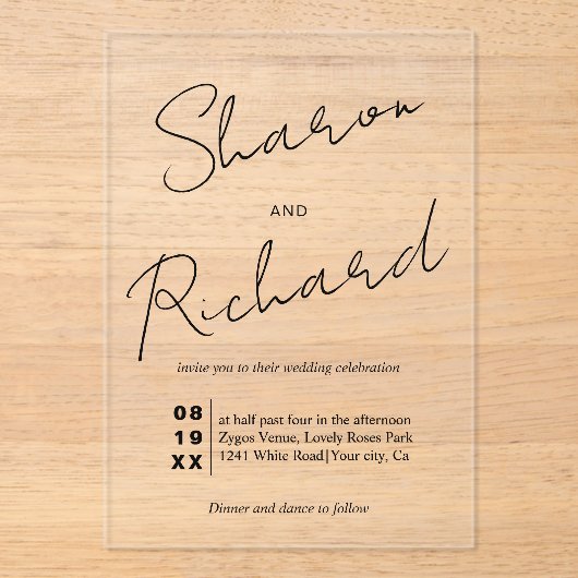 Invitations En Acrylique Calligraphie de script moderne mariage noir (Recto)