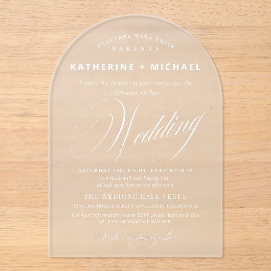 Invitations En Acrylique Calligraphie de script romantique Mariage simple e (Recto)