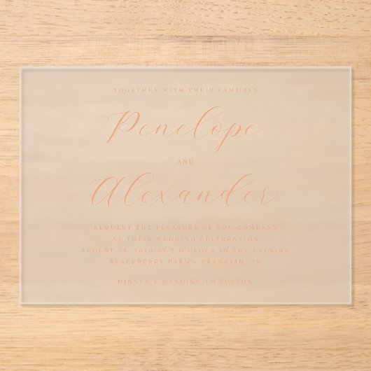 Invitations En Acrylique Calligraphie dorée élégante (Recto)