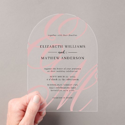 Invitations En Acrylique Calligraphie Dusty Pink Monogram Mariage Arch (In situ (ordinateur de poche))