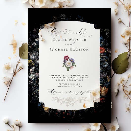 Invitations En Acrylique Calligraphie florale noire