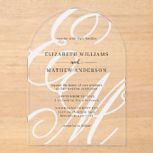 Invitations En Acrylique Calligraphie Ivory Blanc Monogramme Mariage Arche (Recto)