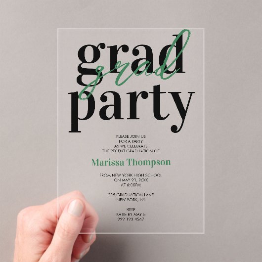Invitations En Acrylique Calligraphie moderne Green Graduation Party (In situ (ordinateur de poche))