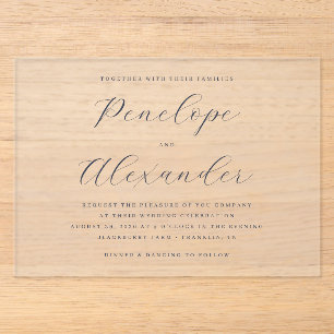 Invitations En Acrylique Calligraphie noire élégante