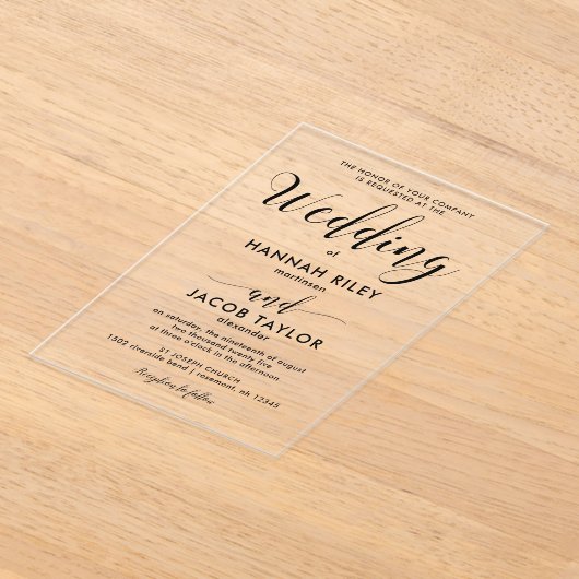 Invitations En Acrylique Calligraphie noire élégante Mariage élégant (Poser)