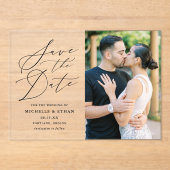 Invitations En Acrylique Calligraphie noire minimaliste Mariage Enregistrer (Recto)