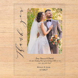 Invitations En Acrylique Calligraphie photo Merci pour le mariage