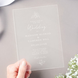Invitations En Acrylique Calligraphie Romantique Classique Botanique Modern