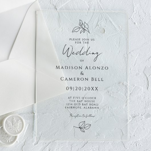 Invitations En Acrylique Calligraphie romantique Classique Moderne